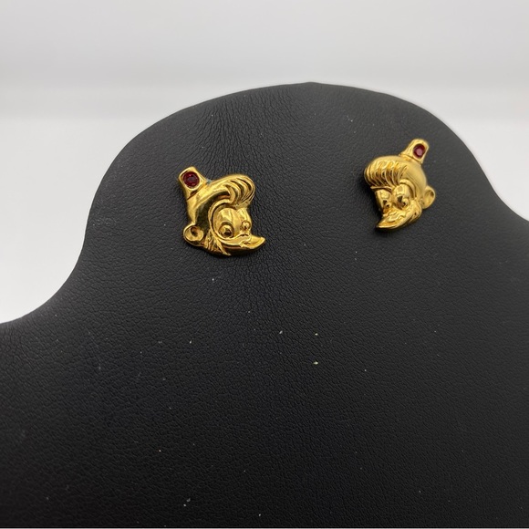 Disney Aladdin Abu Golden Head Garnet Stone Earrings - Picture 2 of 5